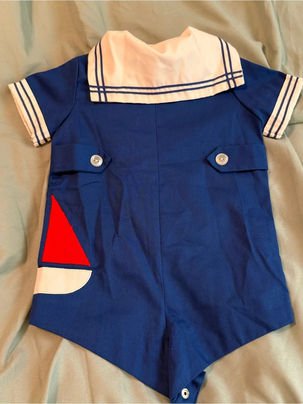 Vintage Navy Sailor One-Piece Romper with Red Neck Tie